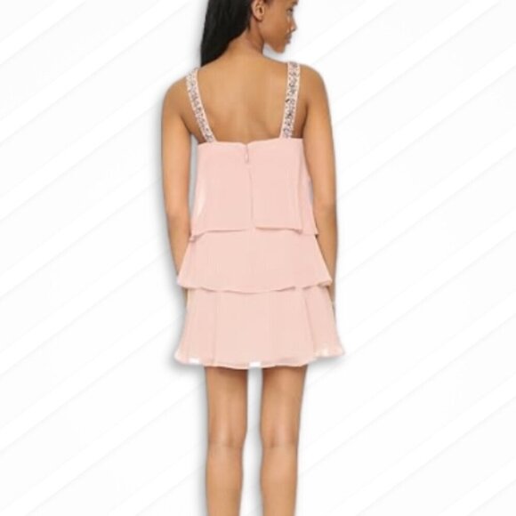 BCBGMaxAzria Carlotta Ruffle Tiered Swiftie Prom Dress Jewel Strap Petal Pink 6 - Picture 7 of 16